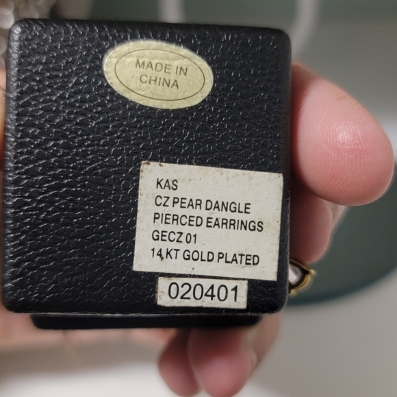 14K gold plated dangle earrings w/ pear shaped CZ VINTAGE - Picture 4 of 8